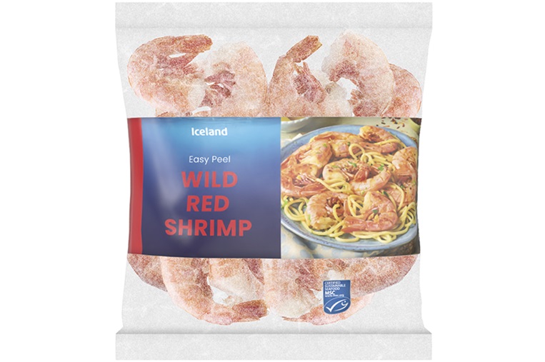 Pack shot of Iceland wild red shrimp