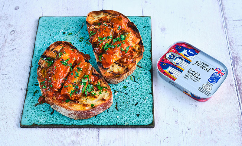 Can of Tesco Cornish Sardines on toast