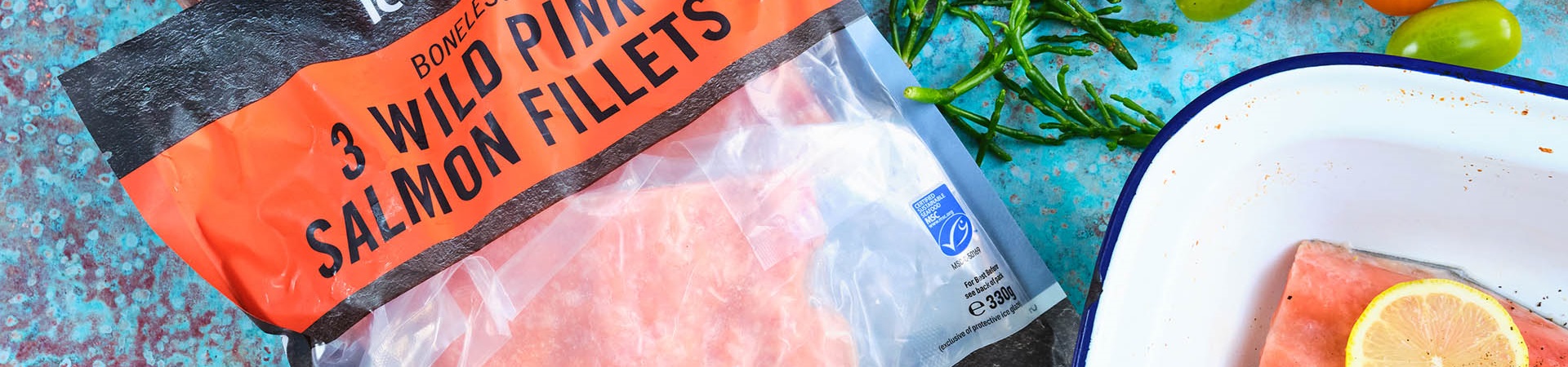 Iceland frozen salmon fillets with seasonal veg