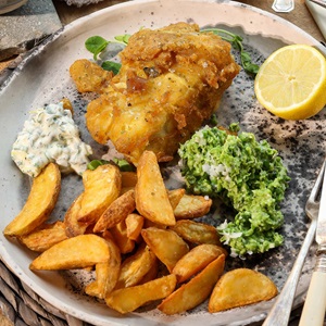 Beer battered fish and chips