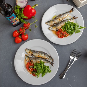 Grilled Cornish sardines with Salsa Rossa
