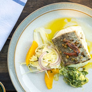 Hake with fennel salad