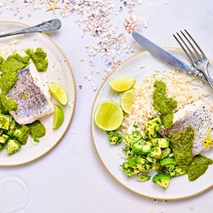 Hake with avocado and mojo verde