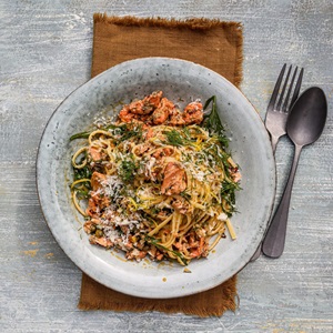 Salmon Linguine with Chilli Oil