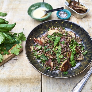 Lentil salad with tinned herring