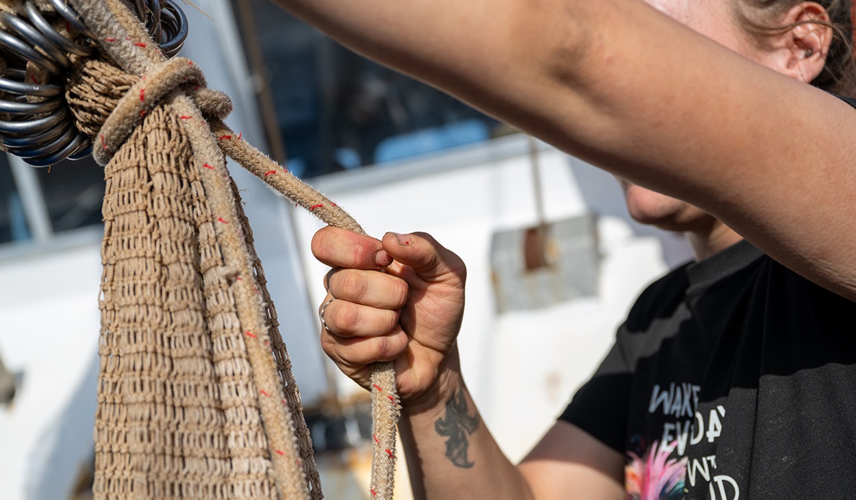 Fisherman hauling fishing net